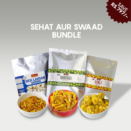 Sehat aur Swaad Bundle | Moringa Pickle,Desi Lahsan pickle & Amla Pickle