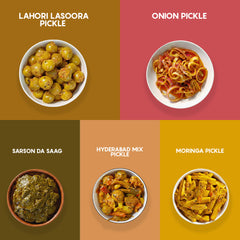5-Star Achar Bundle | 5 x 400G Packs ( Sarson Da Saag Pickle+Lahori Lasoora Pickle+Onion Pickle+Moringa Pickle+Hyderabad Mix Pickle)