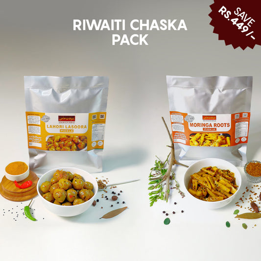 Riwaiti Chaska Pack | Lahori Lasoora Pickle & Moringa Pickle